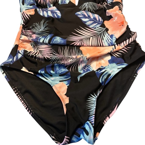DKNY Floral Halter Neck Swimsuit in Black/Peach/Blue Size L — never worn - Picture 7 of 9